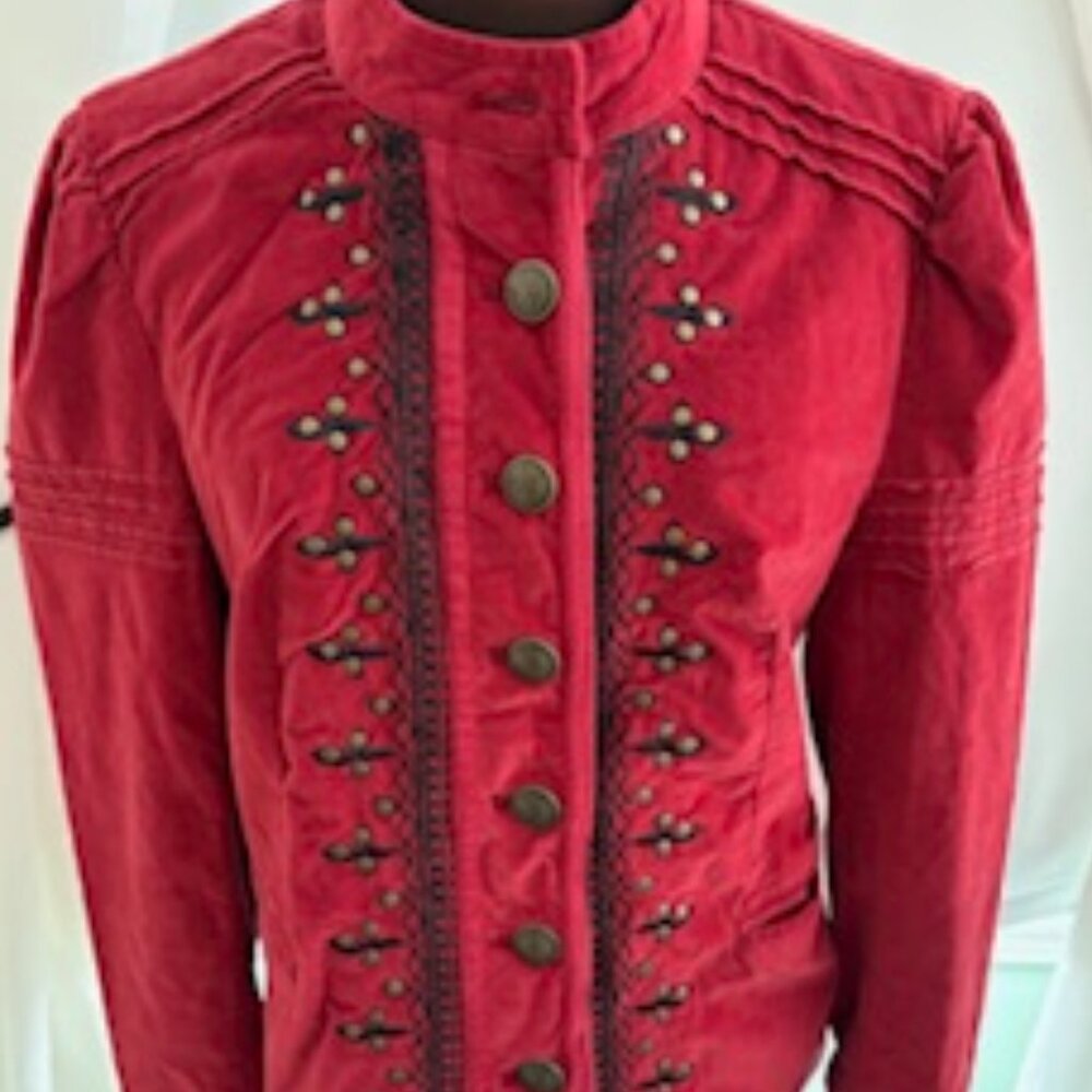 Free People Maven Pintuck Military Jacket in Red Velvet